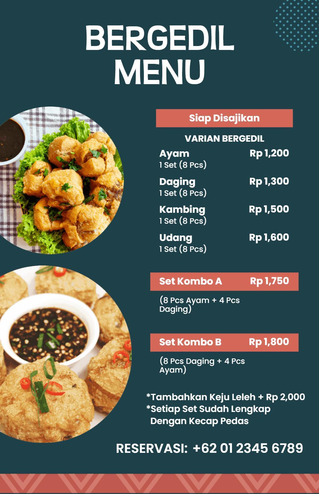 Templat Menu Makanan Spesialisasi Bergedil Biru Bergaya Rustik