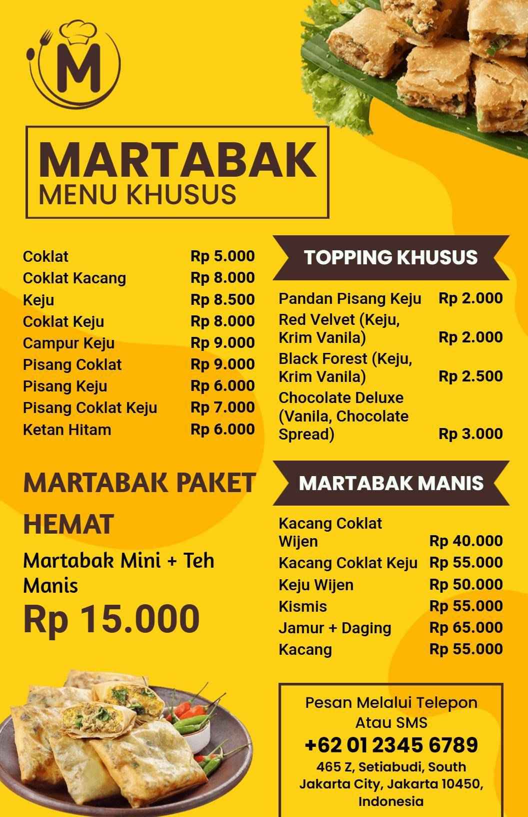 Templat Menu Martabak Manis Dan Asin Dengan Tema Kuning Cerah