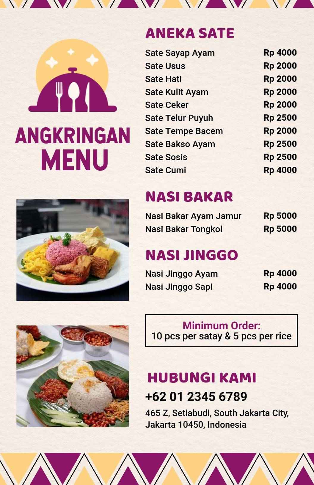 Templat Menu Masakan Tradisional Angkringan Indonesia