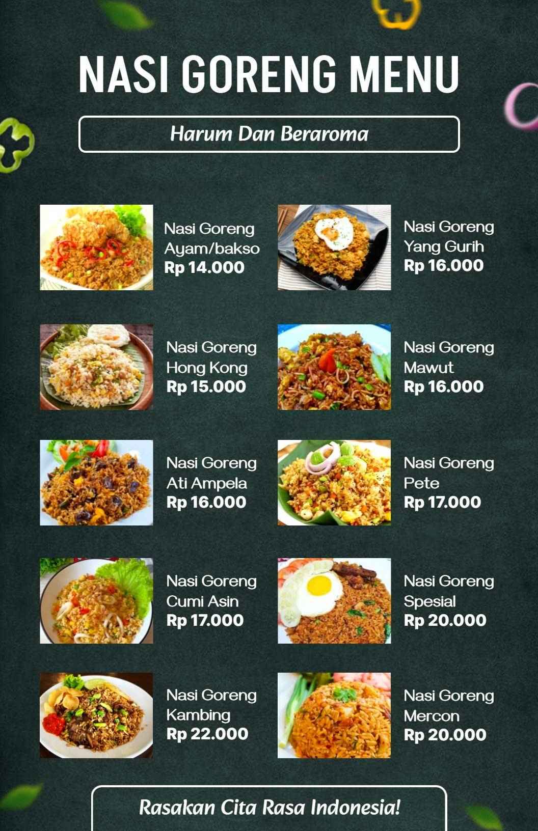 Templat Menu Nasi Goreng Bergaya Papan Tulis Hitam Tradisional