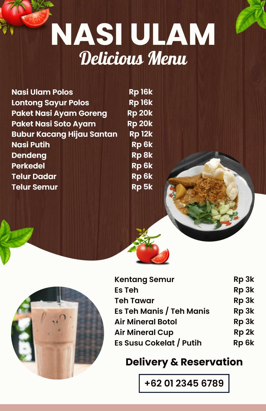 Templat Menu Nasi Ulam Tradisional Dan Pilihan Minuman Menyegarkan