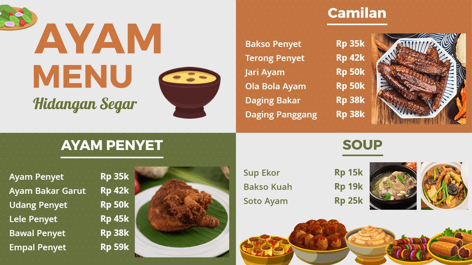 Templat Menu Pilihan Ayam Dan Camilan Indonesia