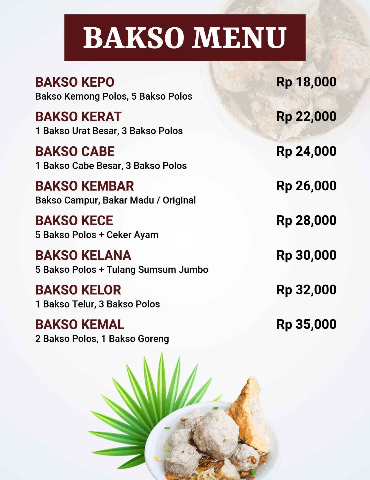 Templat Menu Pilihan Bakso Minimalis