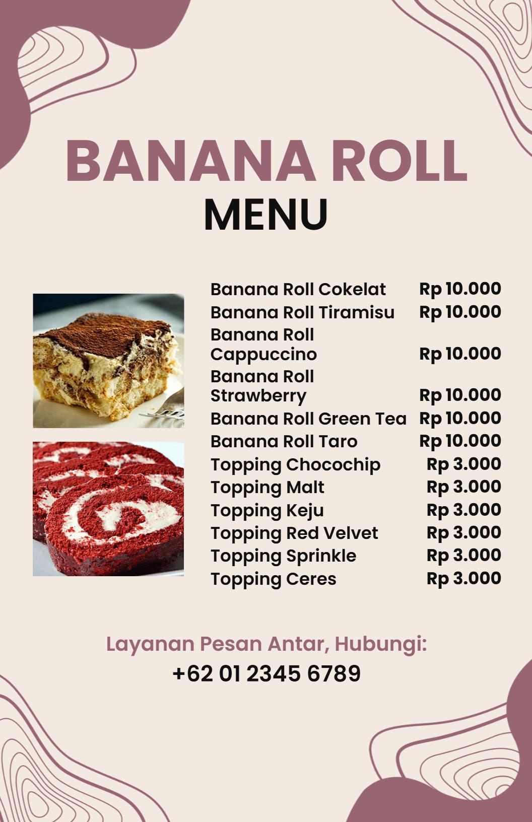 Templat Menu Pilihan Banana Roll Yang Menarik