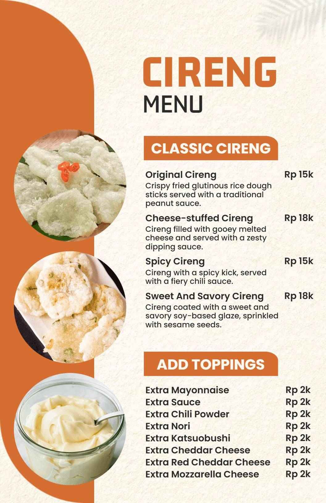 Templat Menu Pilihan Camilan Cireng Dengan Aksen Cokelat Minimalis