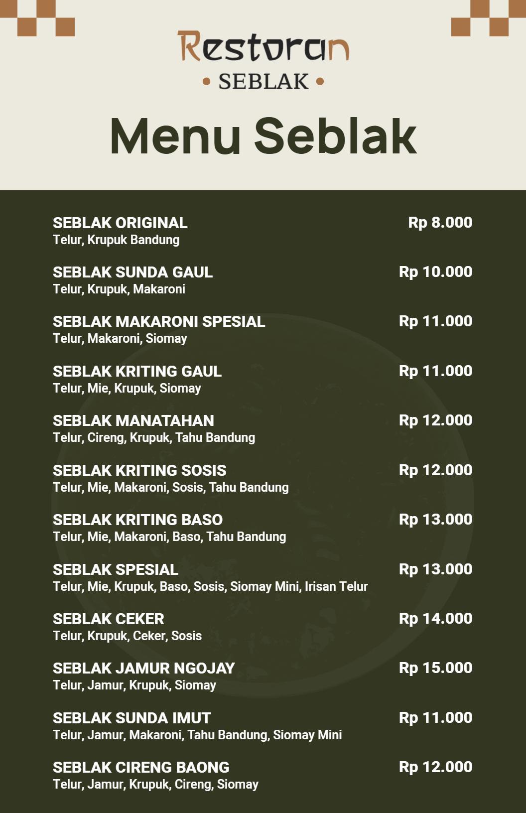 Templat Menu Pilihan Rasa Seblak Hijau Tua Yang Elegan