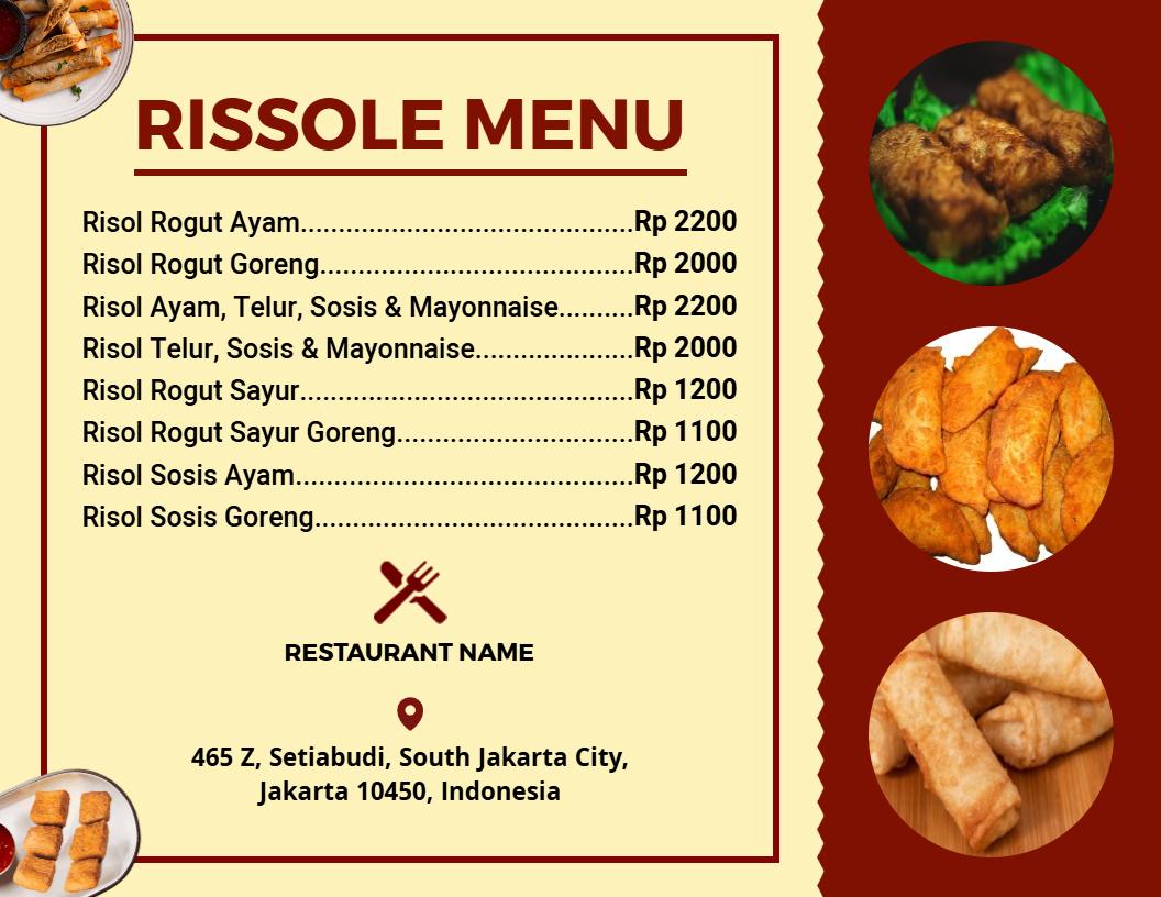 Templat Menu Pilihan Risol Gourmet Bernuansa Merah Dan Krem