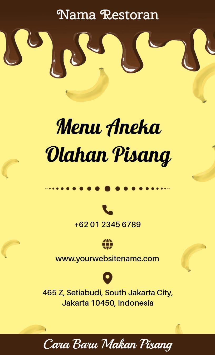 Templat Menu Pisang Dengan Kombinasi Cokelat Dan Keju Yang Lezat