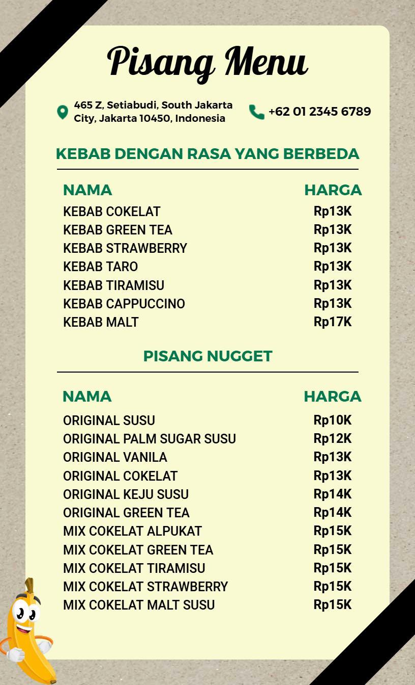Templat Menu Pisang Nugget Latar Belakang Kuning Sederhana