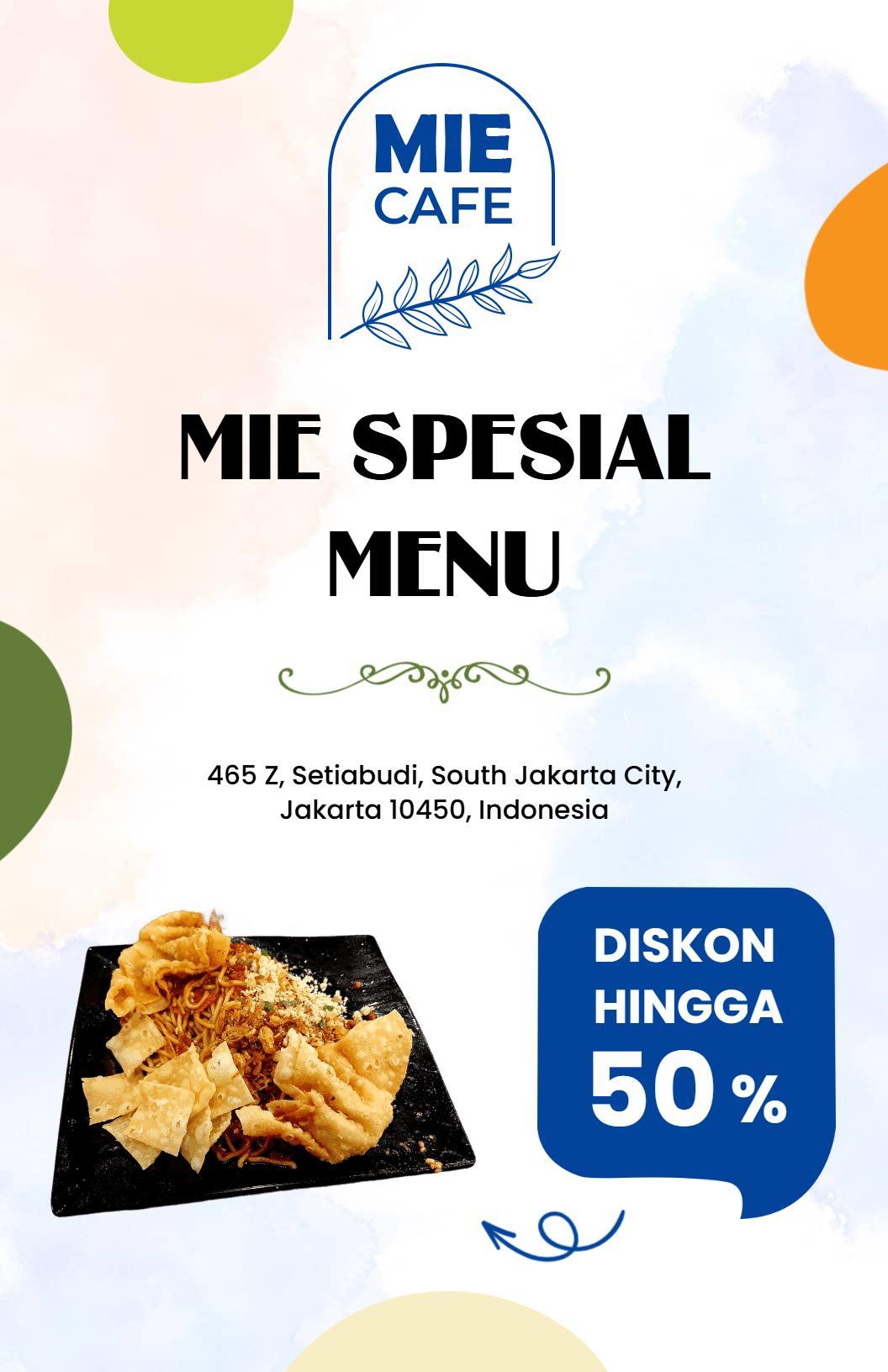 Templat Menu Promosi Dan Penawaran Spesial Mie Cafe Yang Segar Dan Penuh Warna