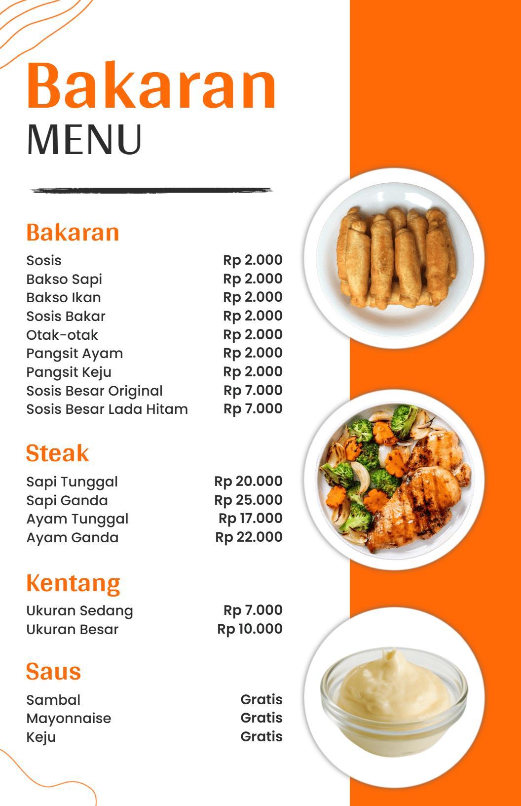 Templat Menu Restoran Bakaran Minimalis Dengan Aksen Oranye