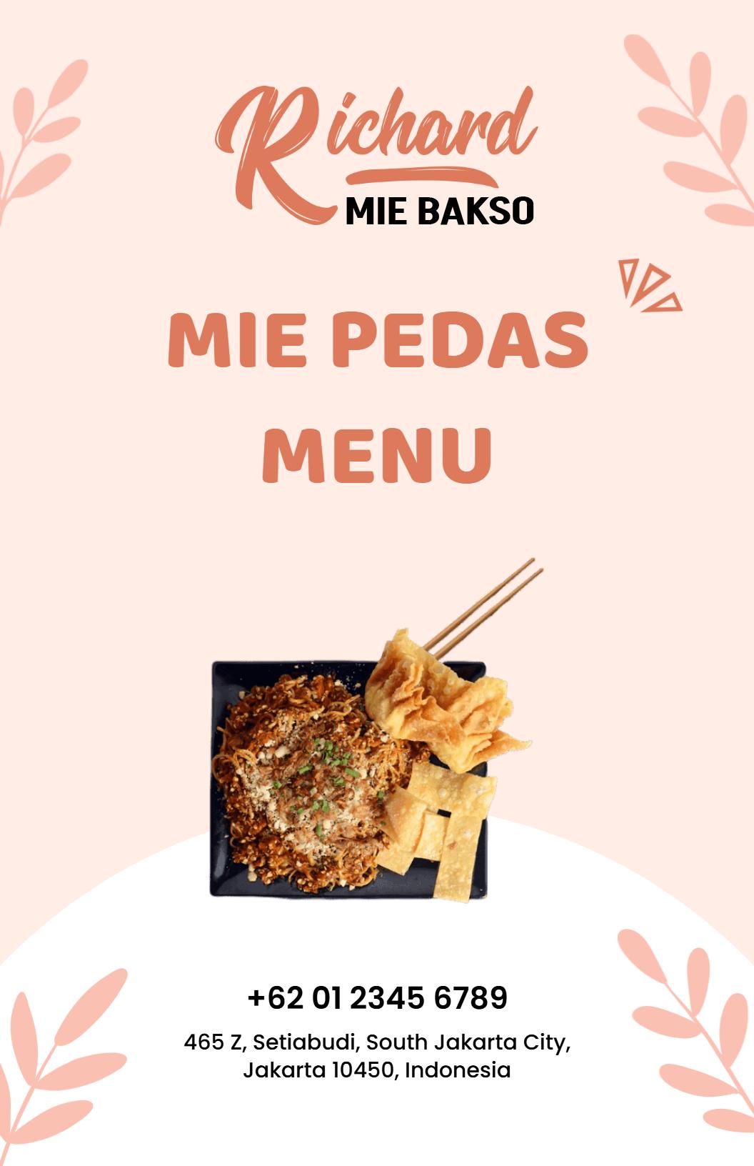 Templat Menu Restoran Mie Bakso Dengan Nuansa Lembut Dan Elegan