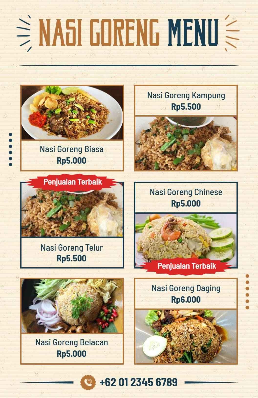 Templat Menu Restoran Nasi Goreng Dengan Tekstur Dan Nuansa Krem Klasik