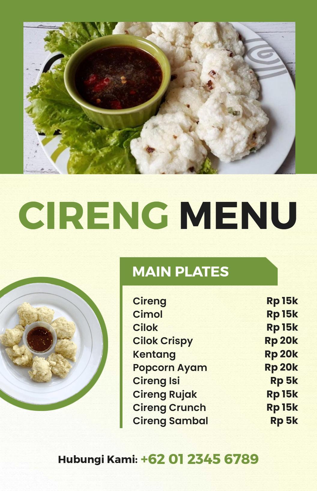 Templat Menu Restoran Spesialis Cireng Hijau