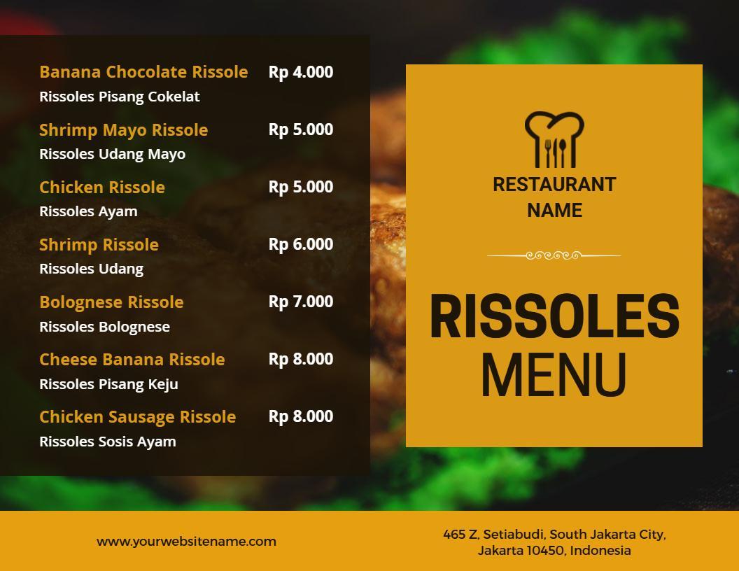 Templat Menu Risol Bergaya Elegan Dengan Nuansa Kuning Gelap Dan Terang