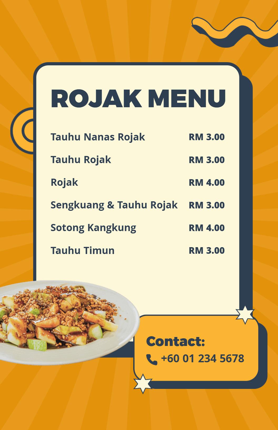 Templat Menu Rojak Latar Belakang Kuning Yang Suka Bermain