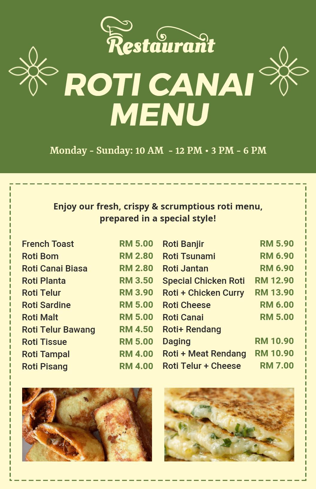 Templat Menu Roti Canai Rangup Dan Makanan Istimewa Savori