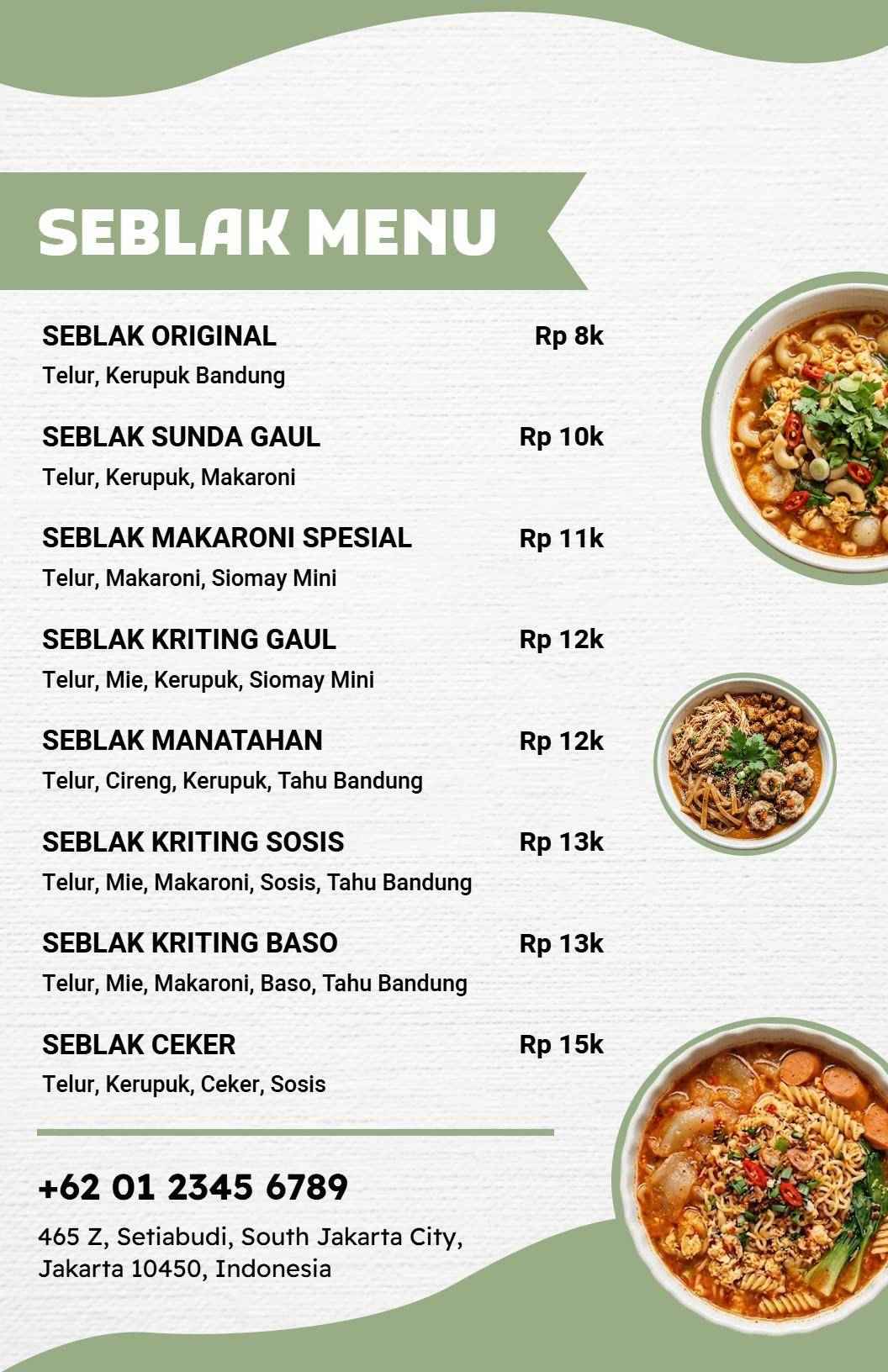 Templat Menu Seblak Minimalis Hijau Dan Putih