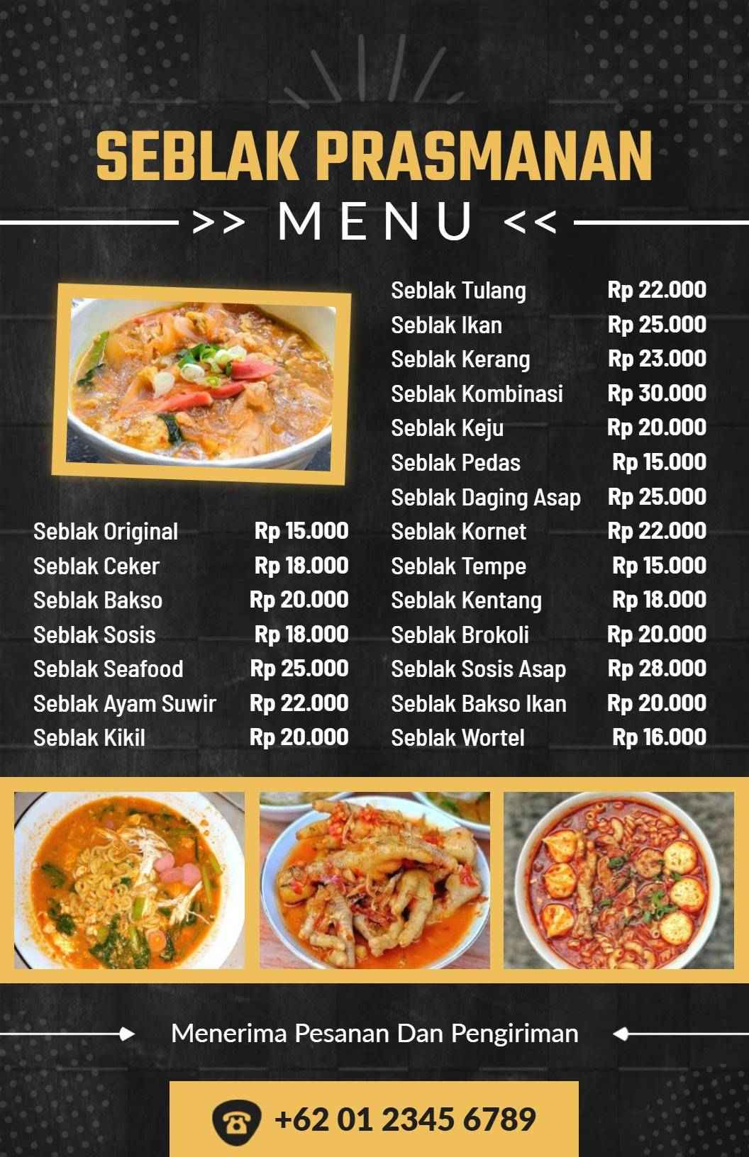 Templat Menu Seblak Modern Hitam Dan Kuning