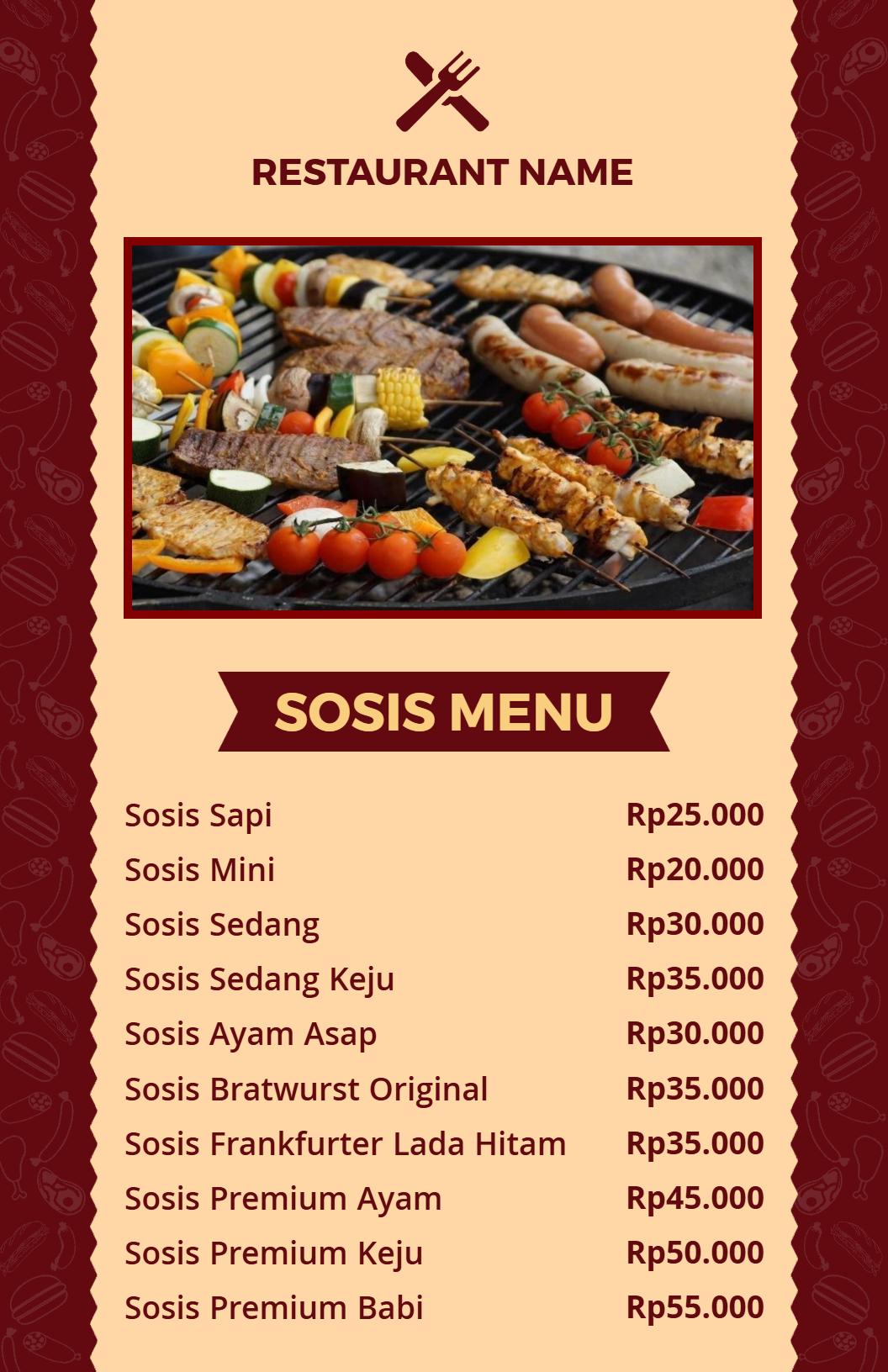 Templat Menu Sosis Gaya Barbeku Tradisional