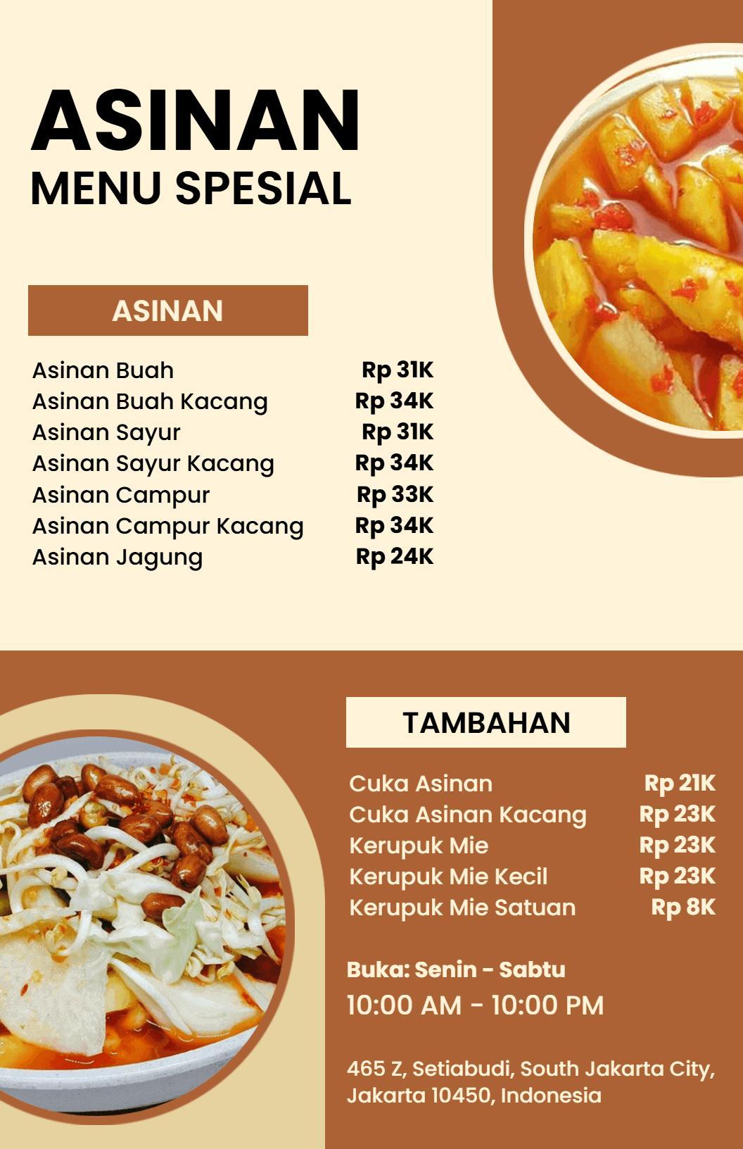 Templat Menu Spesial Asinan Yang Elegan Dengan Nuansa Cokelat Dan Krem