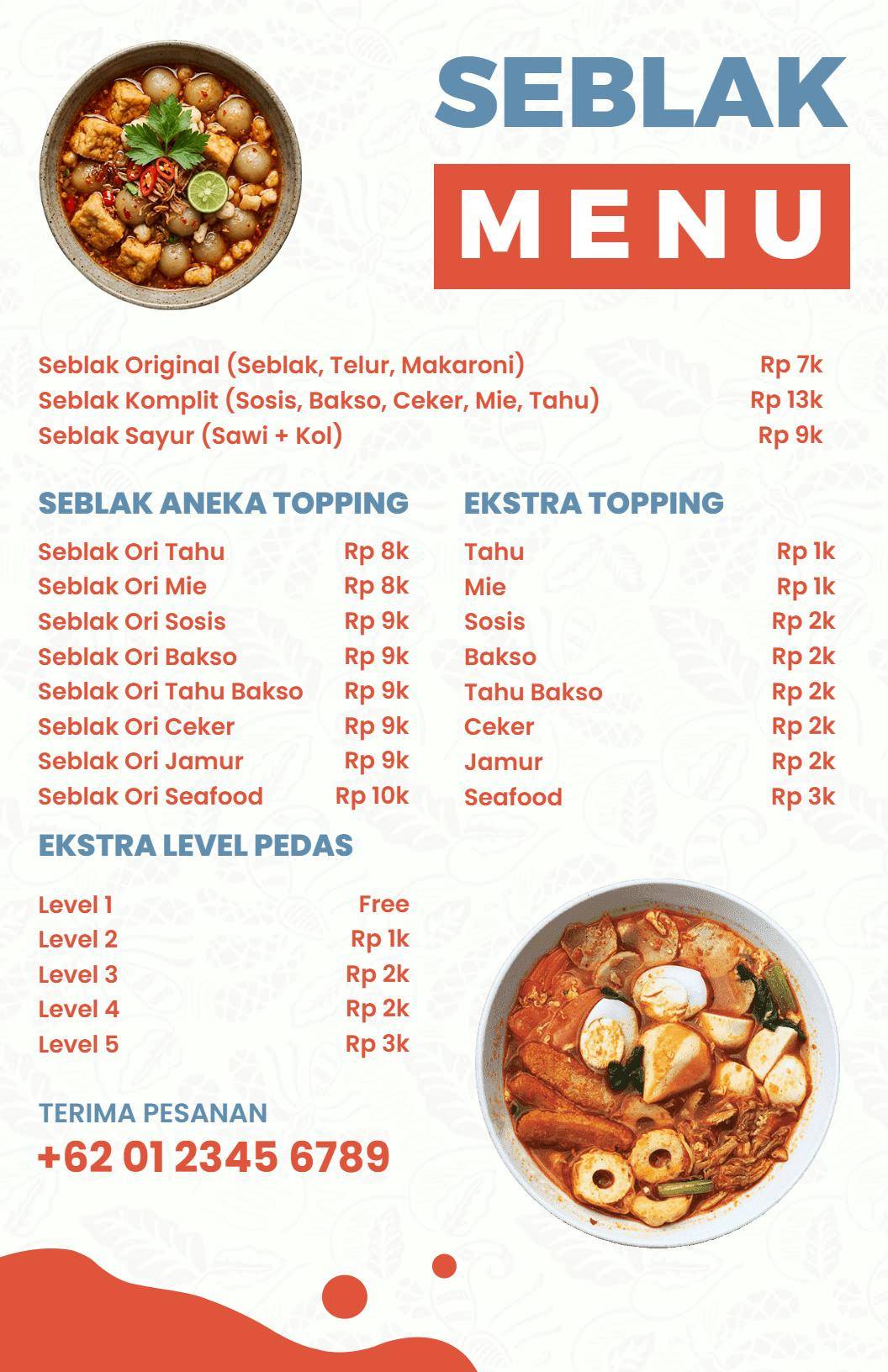 Templat Menu Spesial Seblak Modern Bernuansa Oranye