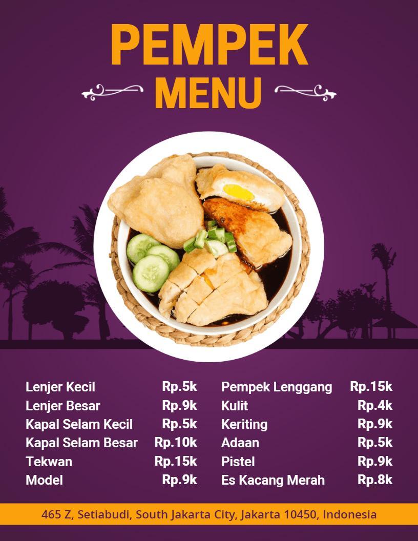 Templat Menu Spesialisasi Pempek Elegant Purple Sunset Palm