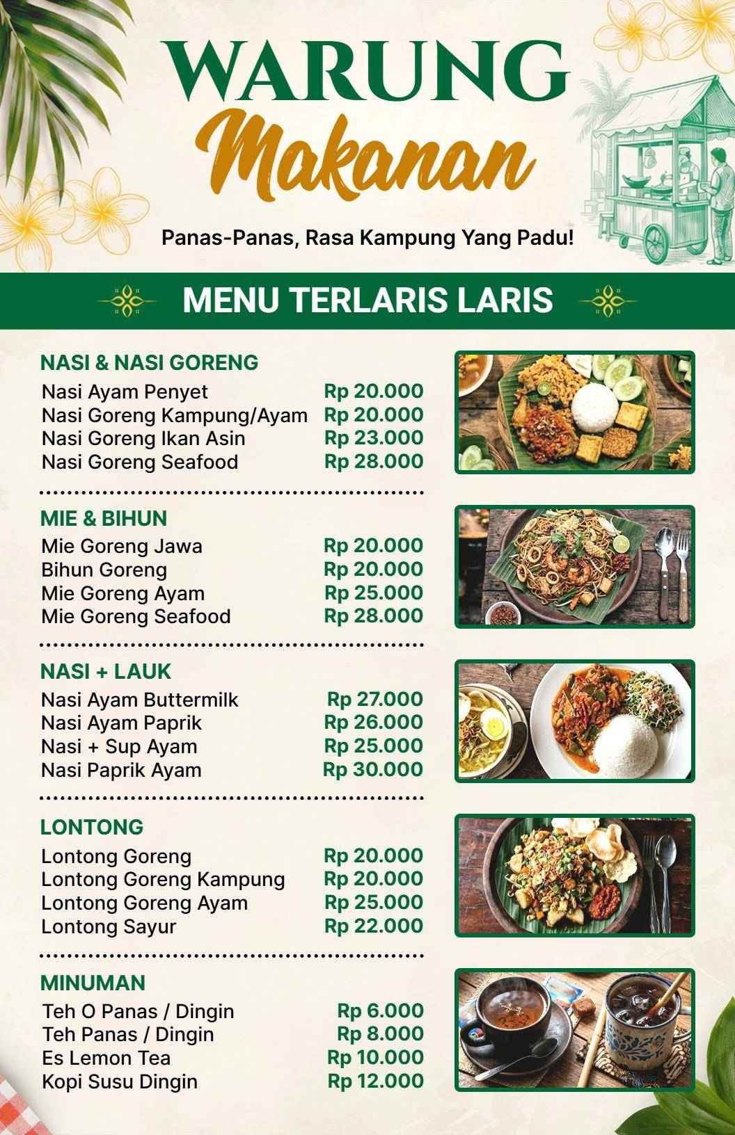Templat Menu Warung Makanan Tradisional Indonesia