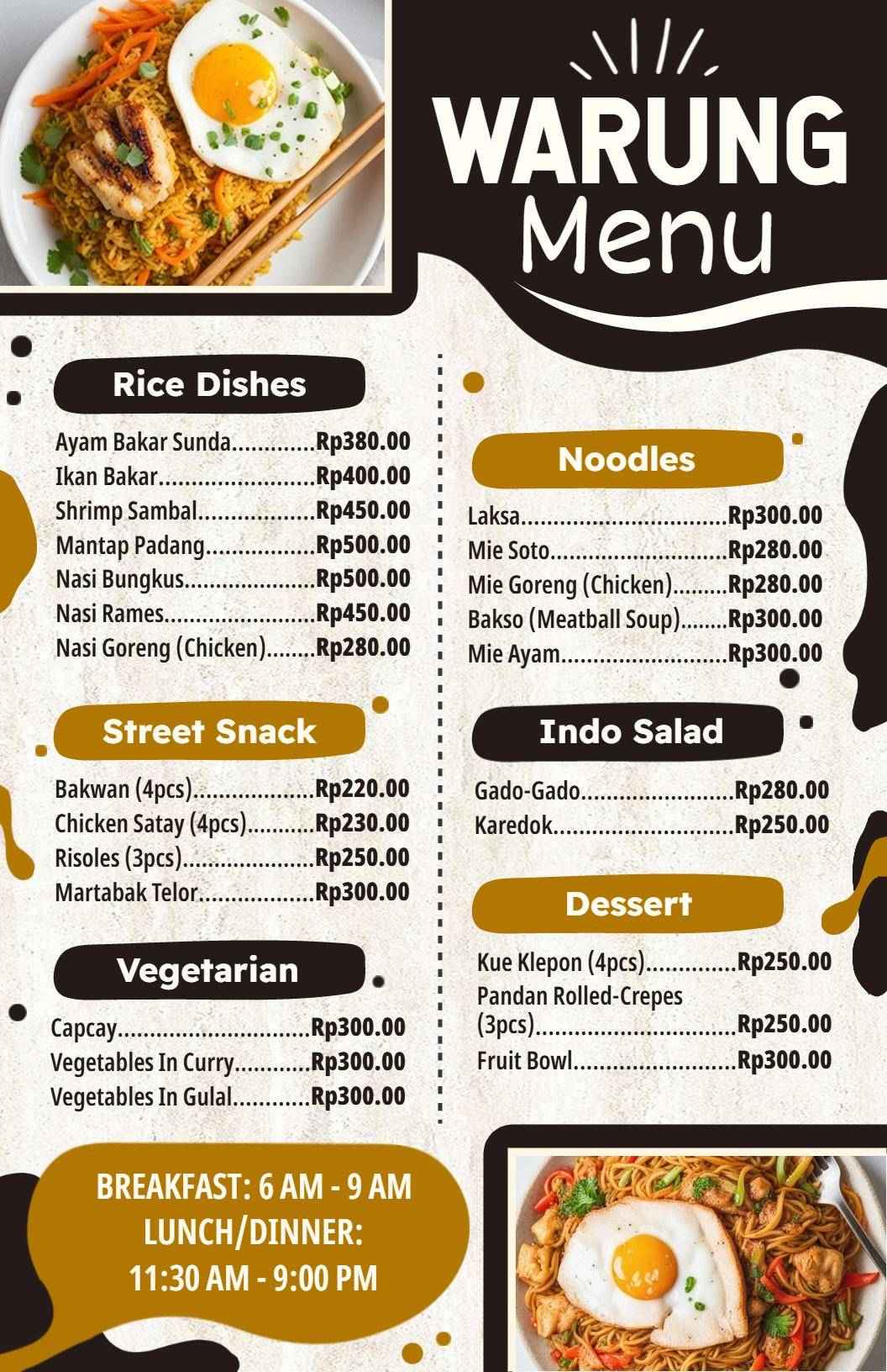 Templat Menu Warung Tradisional Dengan Nuansa Warna Bumi