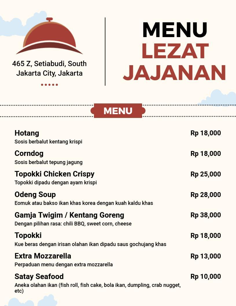 Template Menu Makanan Lezat Jajanan Minimalis
