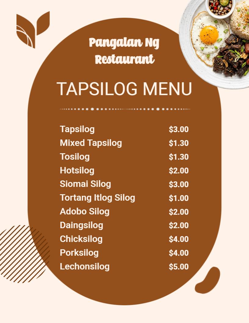 Template Ng Espesyal Na Menu Ng Minimalist Na Brown Circle Na Tapsilog