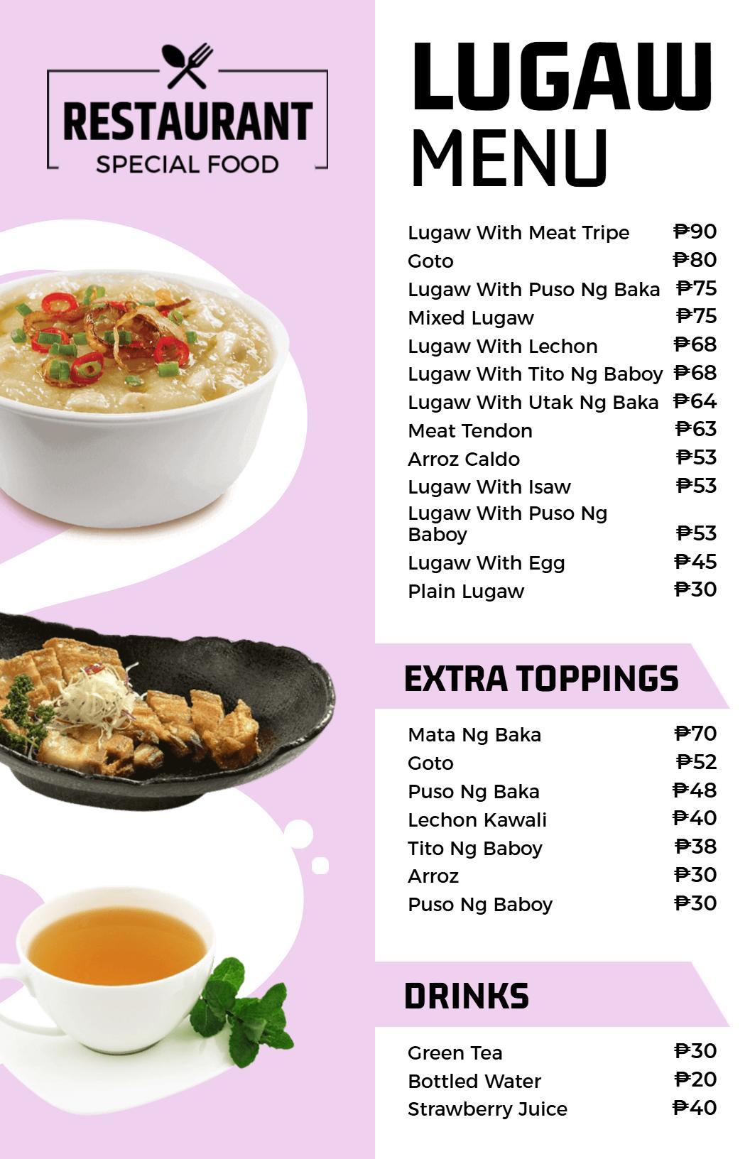 Template Ng Menu Ng Klasikong Lila at Puting Lugaw