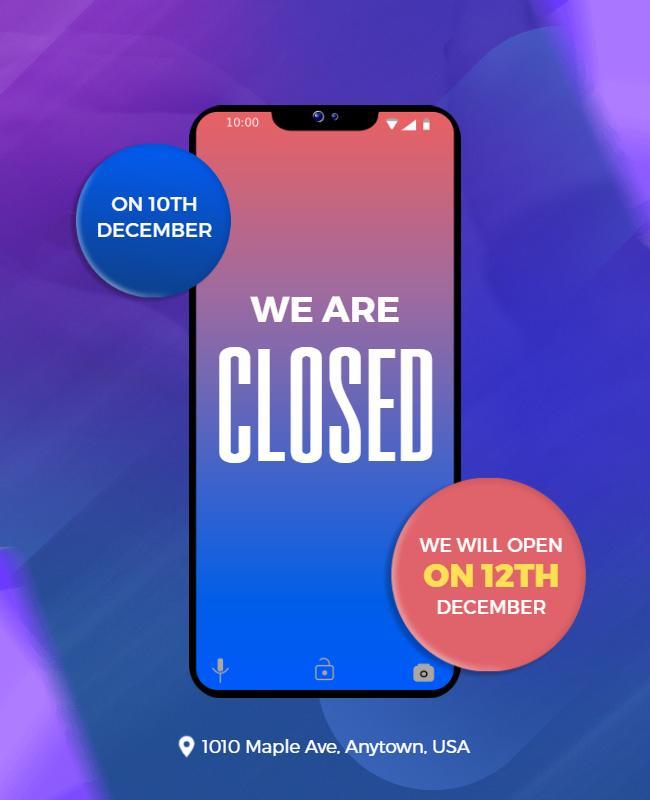 Gradient Blue Notification of Closure Announcement Flyer Template