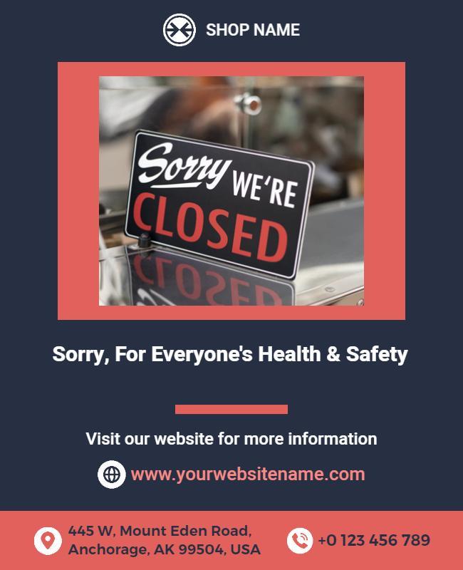 Modern Dark Safety Notice for Shop Closure Flyer Template