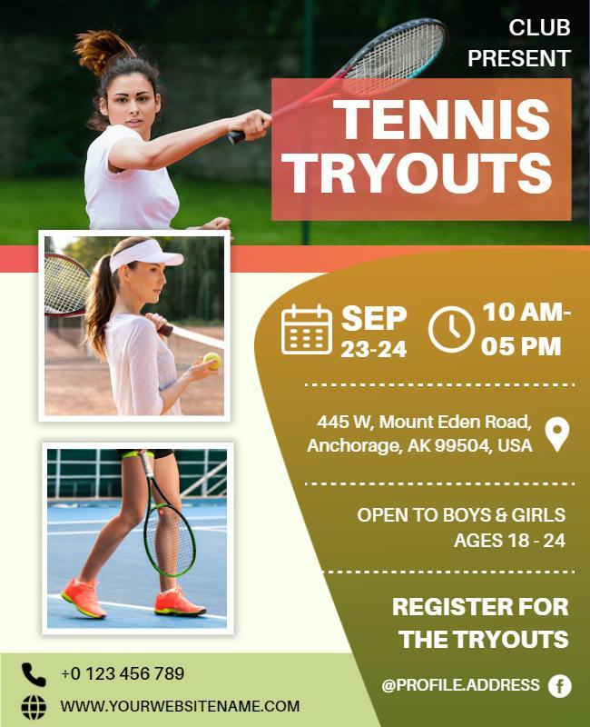 Tennis Club Tryouts Registration Flyer Template