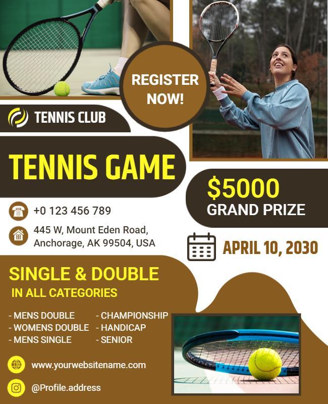 Tennis Game Tournament Flyer with Grand Prize Template