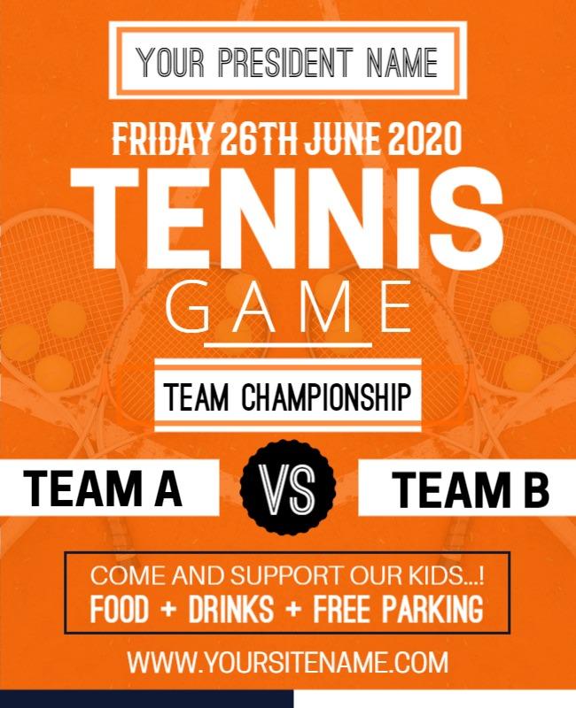 Vibrant Orange Tennis Game Championship Flyer Template