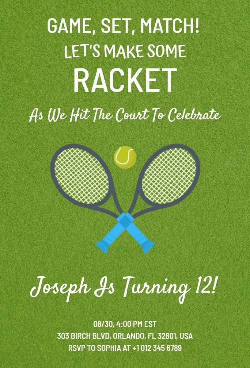 Tennis Themed Sports Birthday Celebration Invitation Template