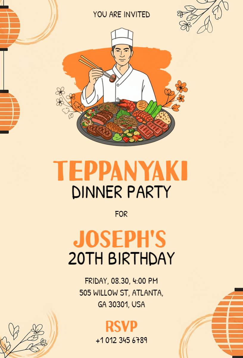 Teppanyaki Dinner Celebration for 20th Birthday Invitation Template