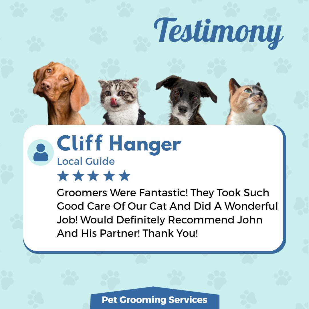 Testimonial for Excellent Pet Grooming Services Review Ad Template