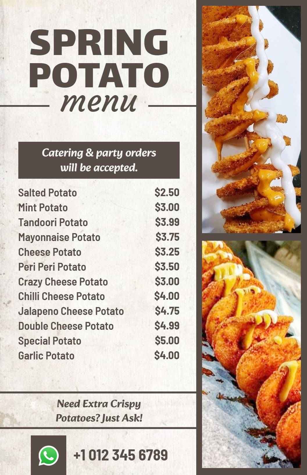 Textured Beige Catering Spring Potato Menu Template