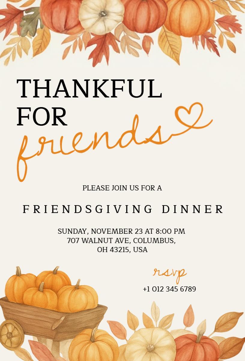 Thankful Autumn Friendsgiving Celebration Dinner Invitation Template