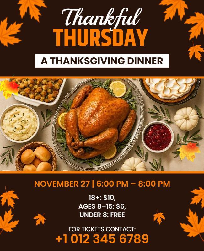 Thankful Thursday Thanksgiving Dinner Event Invitation Flyer Template