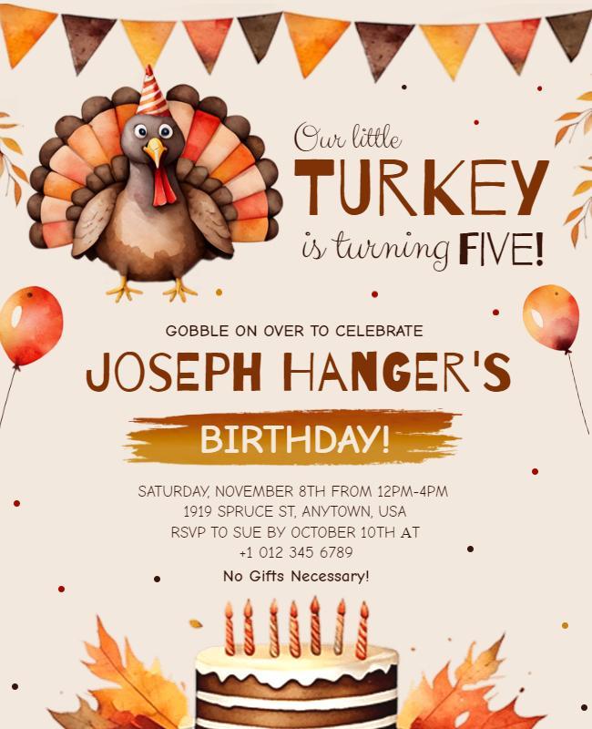 Thanksgiving 5th Birthday Celebration Invitation Flyer Template