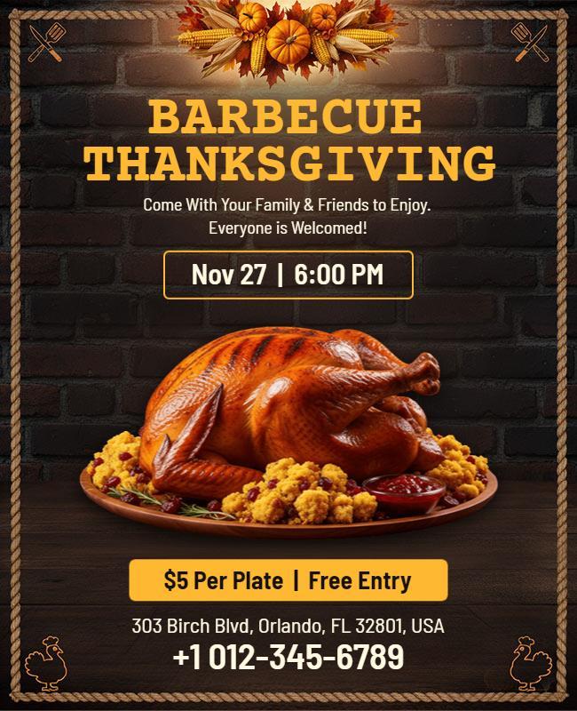 Thanksgiving Barbecue Event Invitation Flyer Template