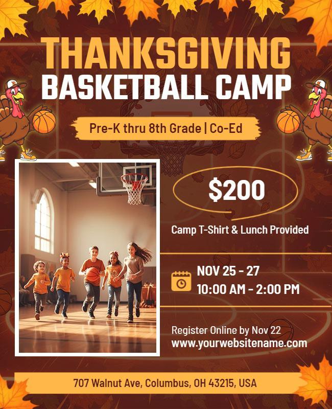 Thanksgiving Basketball Camp Event Announcement Flyer Template