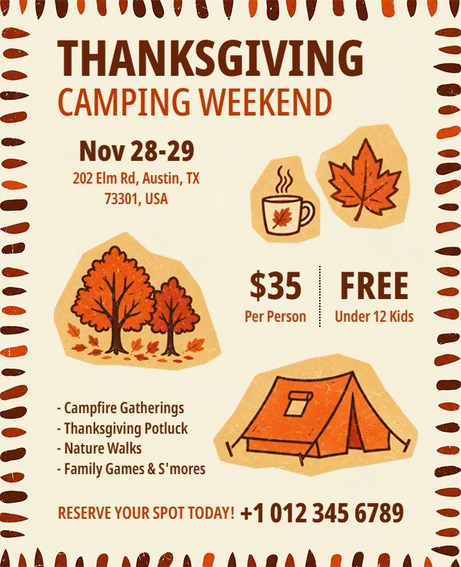 Thanksgiving Camping Weekend Event Flyer Template
