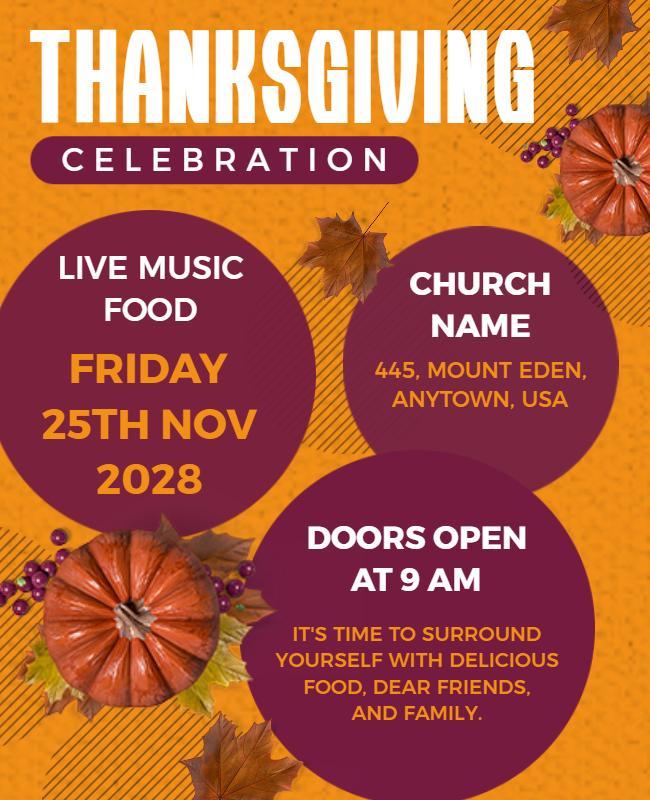 Thanksgiving Celebration Church Event Flyer Template