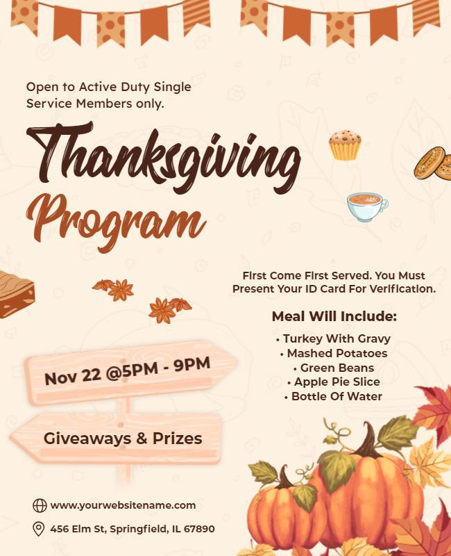 Warm Autumn Thanksgiving Program Meal Giveaway Flyer Template