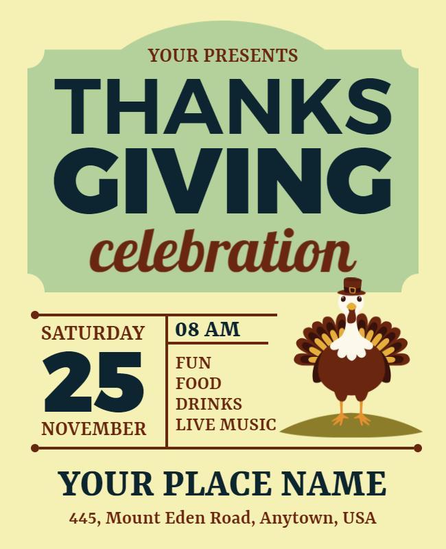 Festive Thanksgiving Celebration with Turkey Flyer Template